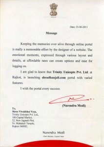 shradhanjali - appreciation letter from hon chief minister